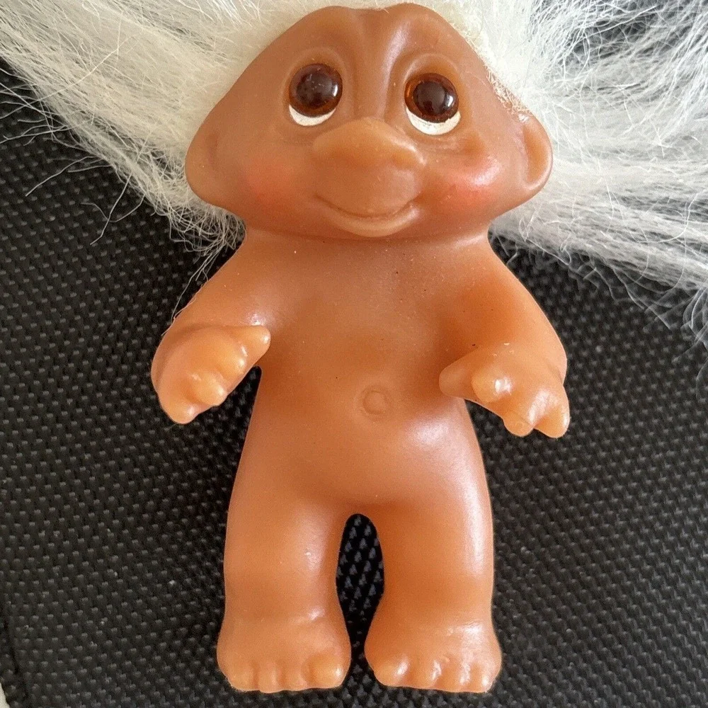 Vintage 1985 Dam Norfin Baby Toddler Troll Doll White Hair Orange Eyes